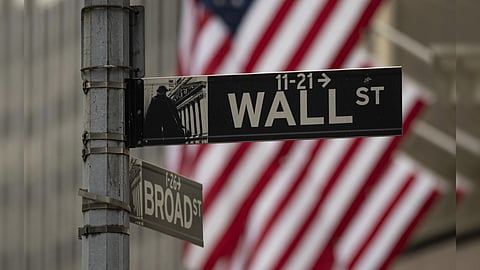 Wall street sign near New York stock exchange 