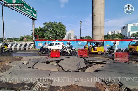 Sewage line burst opens crater on Koyambedu-Tirumangalam road