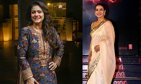 Bollywood actor Kajol poses for photos during a screening of the film 'Maa', in Mumbai (Credit: PTI)