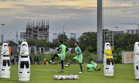 Indian footballers during a training session in Kolkata (PTI)