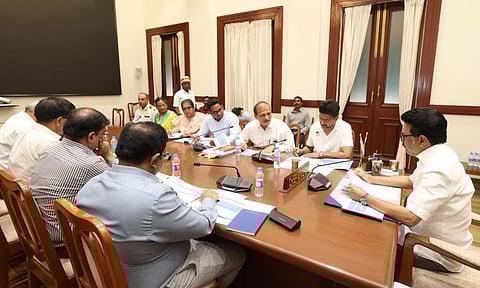 Chief Minister MK Stalin and officials during the meeting