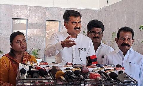 Durai Vaiko addressing media persons in Tiruchy on Friday