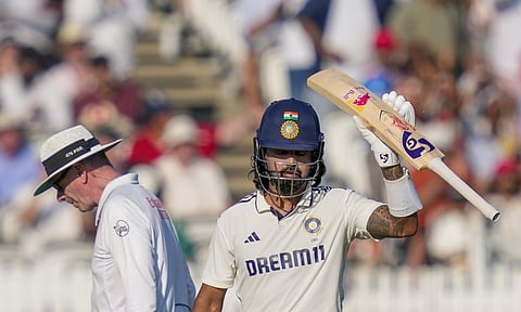 India's batter KL Rahul celebrates his half century during the second day of the third Test match between India and England, at the Lord's Cricket Ground, in London, Friday, July 11, 2025 (PTI)&nbsp;