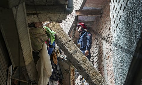 Debris of a four-storey building that collapsed at Welcome area, in New Delhi, Saturday, July 12, 2025 (PTI)&nbsp;