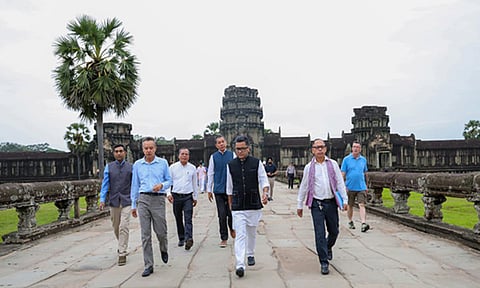 Union Minister of State for External Affairs Pabitra Margherita during his visit to Ankor Wat (ANI)