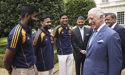 Britain's King Charles III meets members of the India cricket team in the gardens of Clarence House&nbsp;