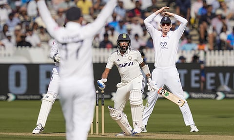 India's Mohammed Siraj reacts during the fifth day of the third test cricket match between India and England, at the Lord's Cricket Ground, in London, Monday July 14, 2025 (PTI)&nbsp;
