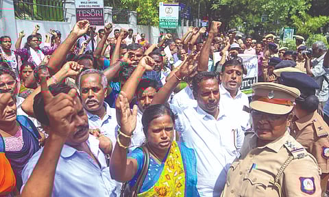 Part-time teachers stage protest near DPI on Thursday