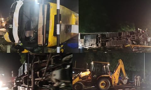 14 injured as omni bus collides with earthmover near Madhurantakam; Traffic affected