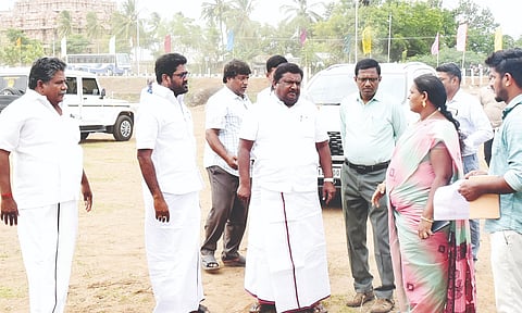 Minister Sivasankar inspects preparations at Gangaikonda Cholapuram in Ariyalur