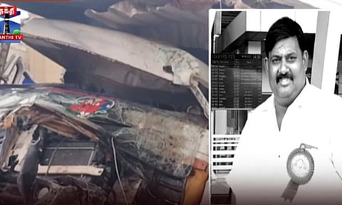 Lorry rammed into an ATM resulting in the death of a DMK party member