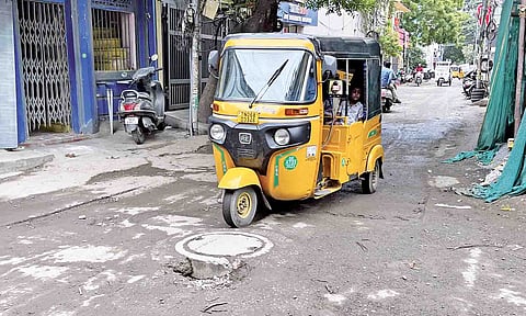 Damaged pothole on the unusable Appu Street&nbsp;