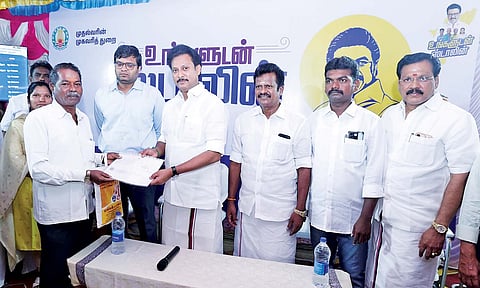 MInister Anbil Mahesh Poyyamozhi at Ungaludan Stalin programme in Tiruchy on Wednesday