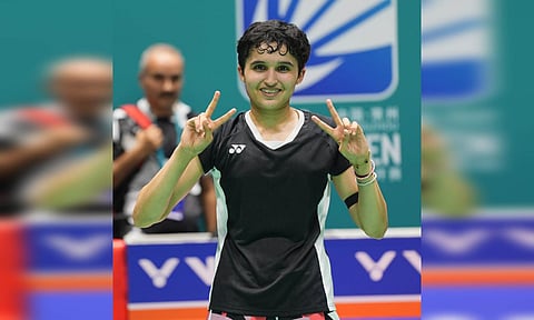 Unnati Hooda celebrates her China Open 2025 R16 win over PV Sindhu&nbsp;