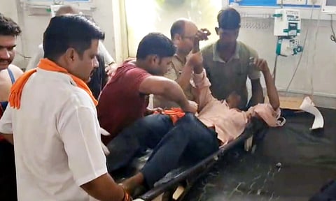 Injured being brought to a hospital after a stampede broke out at Mansa Devi temple, in&nbsp;Haridwar&nbsp;(PTI)