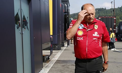Ferrari team principal Frederic Vasseur outside the team garage prior to the first practice session ahead of the Formula One Grand Prix at the Spa-Francorchamps racetrack in Spa, Belgium, Friday, July 25, 2025 (AP)&nbsp;