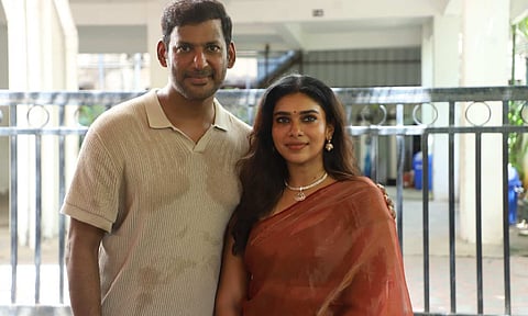 Vishal and Dushara Vijayan from the launch ceremony of Magudam