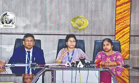 N Vijaya, IOB general manager and convener of State Lebel Bankers Committee, addressing media