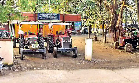 Numberless tractors stationed at village panchayat office