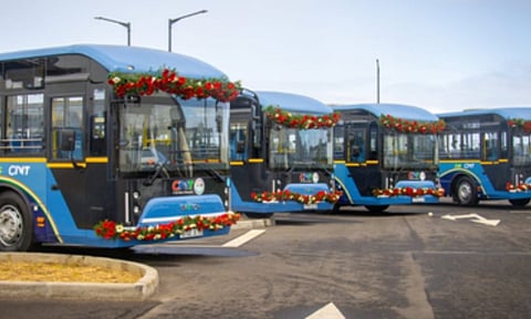 Indian High Commissioner to Mauritius Anurag Srivastava has officially handed over the first batch of electric buses to Mauritian Prime Minister Navinchandra Ramgoolam (IANS)