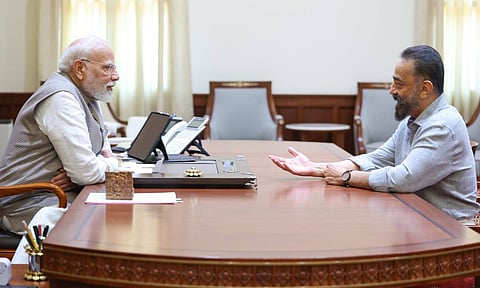 Rajya Sabha MP Kamal Haasan meets PM Narendra Modi