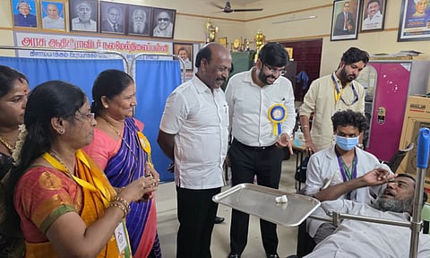 Health Minister Ma Subramaniam during the inspection at a Nalam Kaakum Stalin camp in Kilambakkam on Saturday