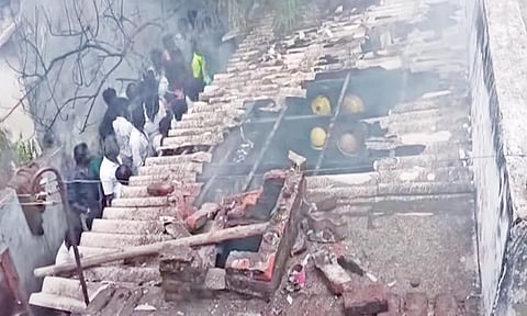 Firefighters dousing the blaze at the Virudhungar unit&nbsp;