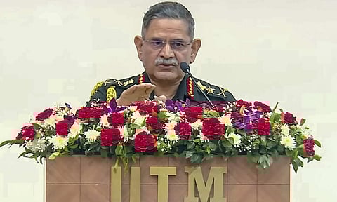 Chief of Army Staff (COAS) General Upendra Dwivedi addresses the gathering at IIT Madras, in Chennai, Sunday, Aug. 10, 2025 (PTI)&nbsp;