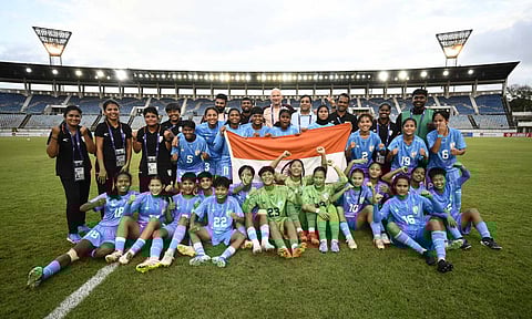 The U-20 India team celebrates after securing qualification&nbsp;