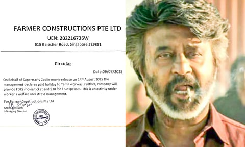Singapore firm offers paid holiday for its Tamil workers to watch Rajinikanth's 'Coolie'!