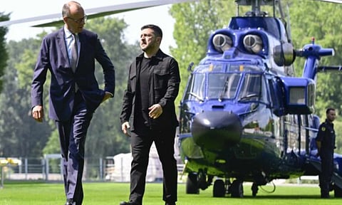 Ukrainian President Volodymyr Zelenskyy on Wednesday arrived in Berlin for talks with German Chancellor Friedrich Merz (AP)&nbsp;