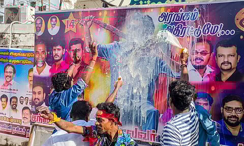 Fans of superstar Rajinikanth celebrate the release of his new film 'Coolie', in Madurai (PTI)