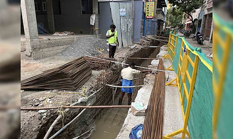 SWD construction is underway at Ramanujakoodam Street in Old Washermenpet&nbsp;