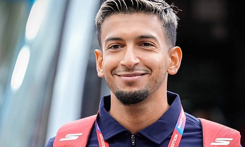 Sahal Samad arriving for the Kolkata Derby match on Sunday&nbsp;