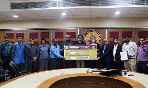 Prof V Kamakoti, Director, IIT Madras &amp; Mr Dinanath Soni, Executive Director, Indrarka Quantum Technologies, during MoU signing event at campus on 18 Aug