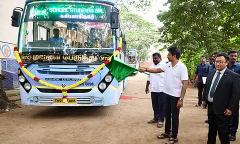 Deputy Chief Minister Udhayanidhi Stalin launched the Metropolitan Transport Corporation's exclusive bus fleet for school students in Chennai.