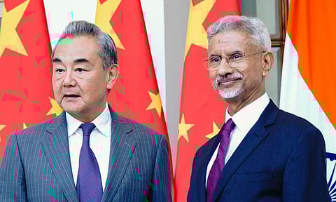 External affairs minister S. Jaishankar with Chinese foreign minister Wang Yi (PTI)&nbsp;