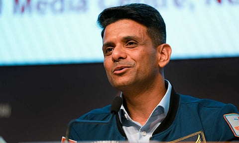 Astronaut and Group Captain Shubhanshu Shukla addresses a joint press briefing about Axiom-4 mission, in New Delhi, Thursday, Aug. 21, 2025 (PTI)&nbsp;