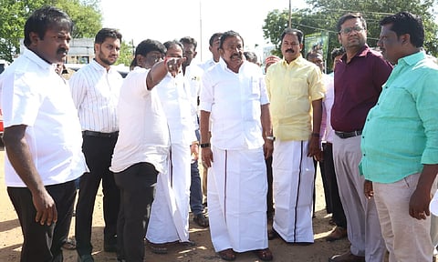 Minister KN Nehru on Thursday inspected the works of the 3rd phase of the Panjapur-Woraiyur link road (Photo: X-@KN_NEHRU)