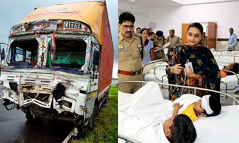Injured people receive treatment at a hospital after a truck allegedly rammed into a tractor-trolley carrying pilgrims, in Uttar Pradesh's Bulandshahr district (PTI)