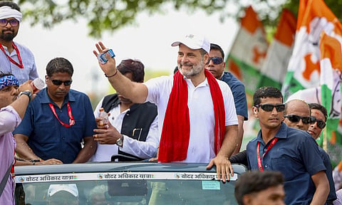 LoP in the Lok Sabha and Congress leader Rahul Gandhi with Tamil Nadu Chief Minister MK Stalin during the 'Voter Adhikar Yatra', in Bihar (PTI)&nbsp;