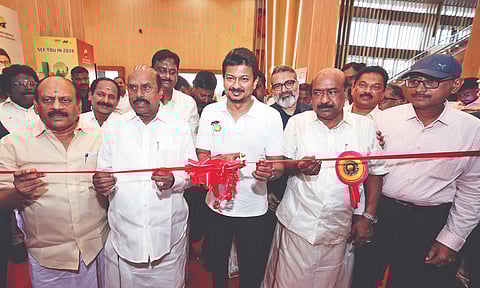 Deputy CM Udhayanidhi Stalin and Minister EV Velu inaugurate 2nd State Conference of&nbsp; Highways Contractors Association at Nandambakkam Trade Centre, on Thursday