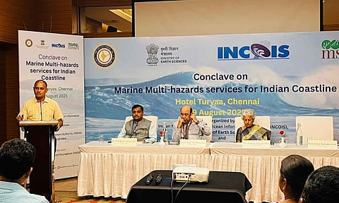 NIOT Director Balaji Ramakrishnan addressing at the Conclave on Marine-Multi hazards services for Indian coastline&nbsp;