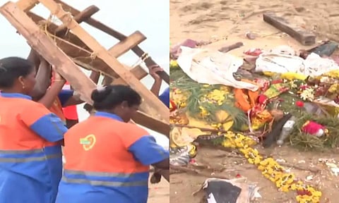 Garbage found on beaches after Ganesh idol immersion (Credits: Maalaimalar)