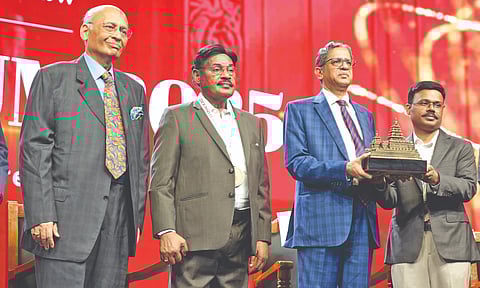 Senior advocate Abhishek Manu Singhvi, SRM Group Chancellor TR Paarivendhar, former CJI NV Ramana and SRMIST pro-Chancellor (Academics) P Sathyanarayanan
