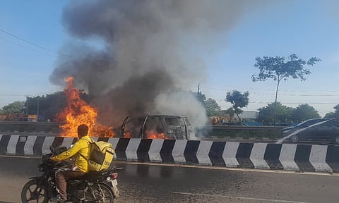 Car catches fire on Poonamallee highway