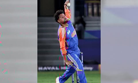 Kuldeep Yadav in action during the match