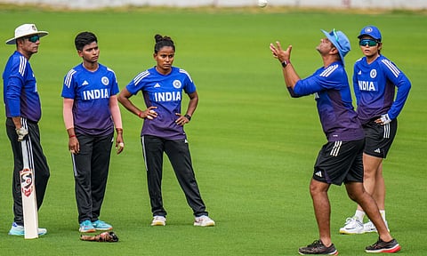 India players and coach Amol Muzumdar during a practice session