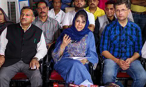 PDP chief Mehbooba Mufti addresses a press conference in Jammu (PTI)