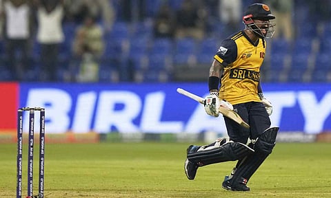 Sri Lanka's Kusal Mendis celebrates after hitting the winning runs against Afghanistan&nbsp;